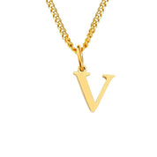 Halsketting goudkleurige ketting met letter V hangertje front view