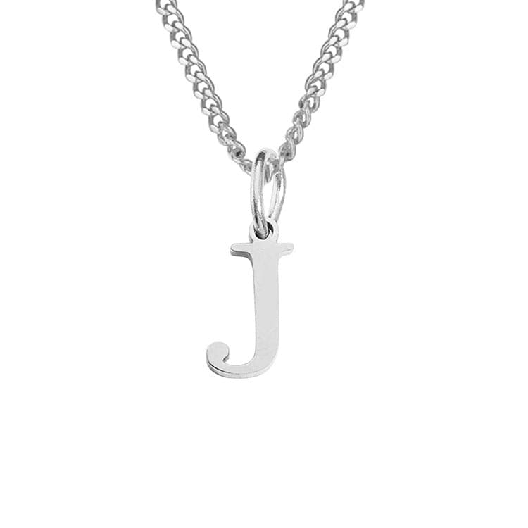 Halsketting zilveren kubus ketting met letter J hangertje detail shot
