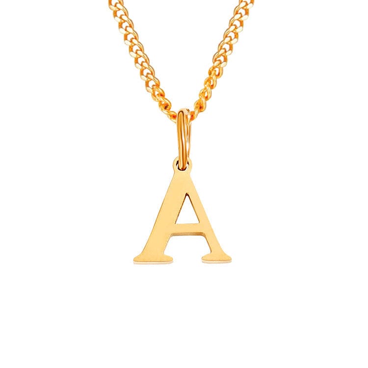 Halsketting goudkleurig met letter A hangertje front view