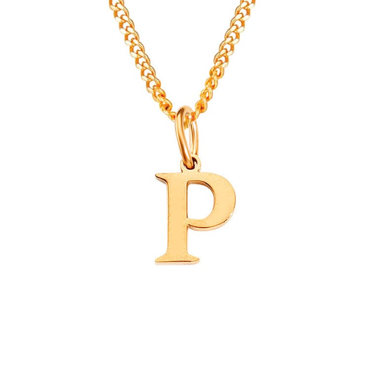 Halsketting goudkleurige ketting met letter P hangertje front view