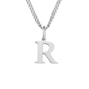 Halsketting zilveren kubus ketting met initiaal 'R' front view