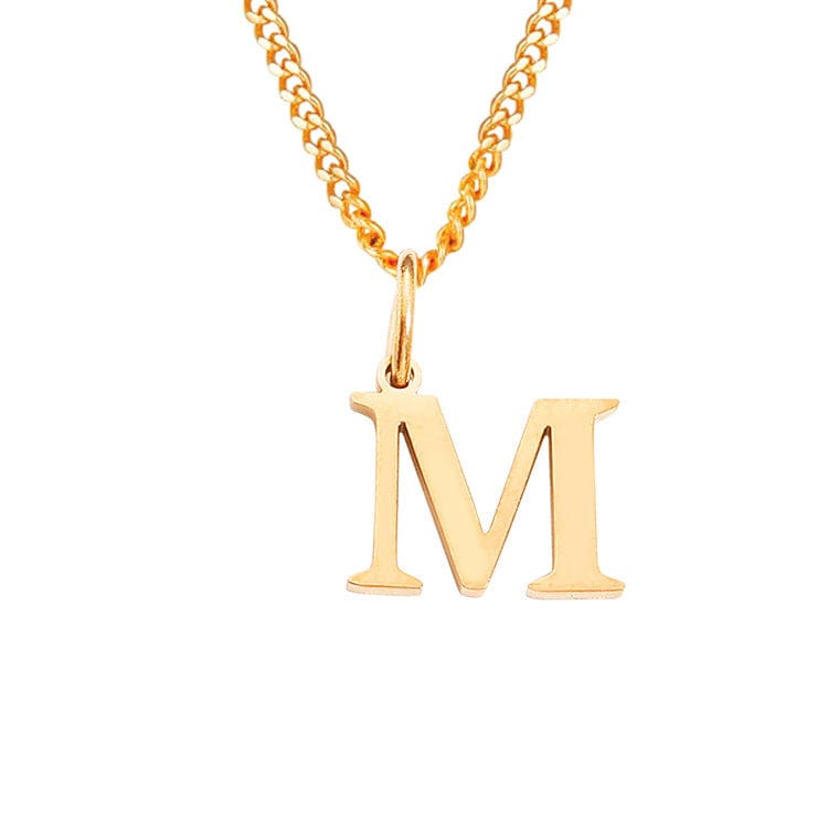 Halsketting goudkleurige ketting met letter M hangertje front view