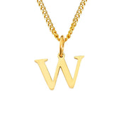 Halsketting goudkleurige ketting met letter W hangertje front view