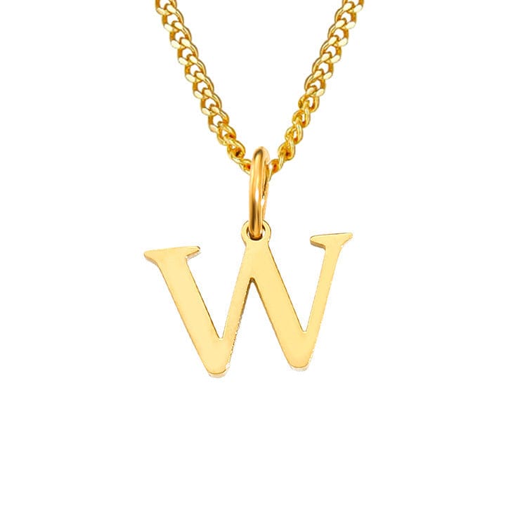 Halsketting goudkleurige ketting met letter W hangertje front view