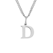 Halsketting zilveren kubus ketting met letter D hanger front view