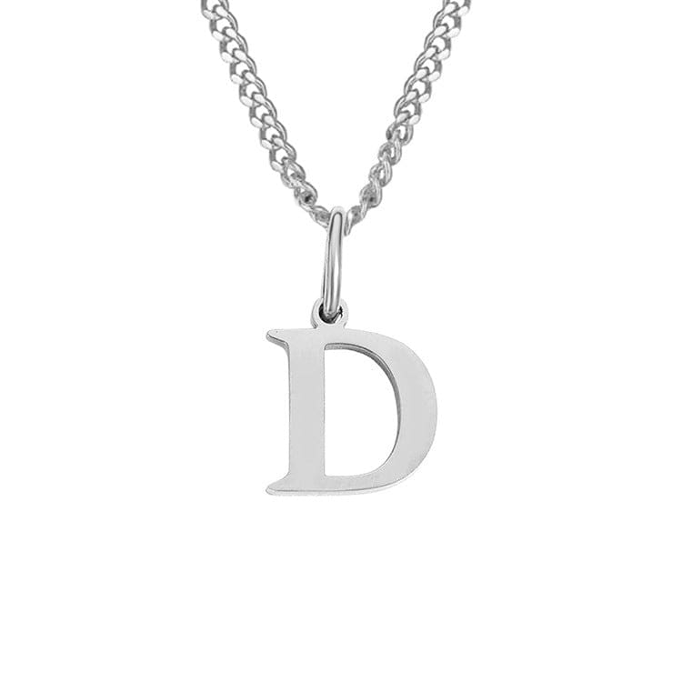 Halsketting zilveren kubus ketting met letter D hanger front view