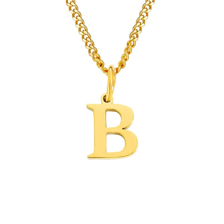 Halsketting goudkleurig met letter B hangertje front view