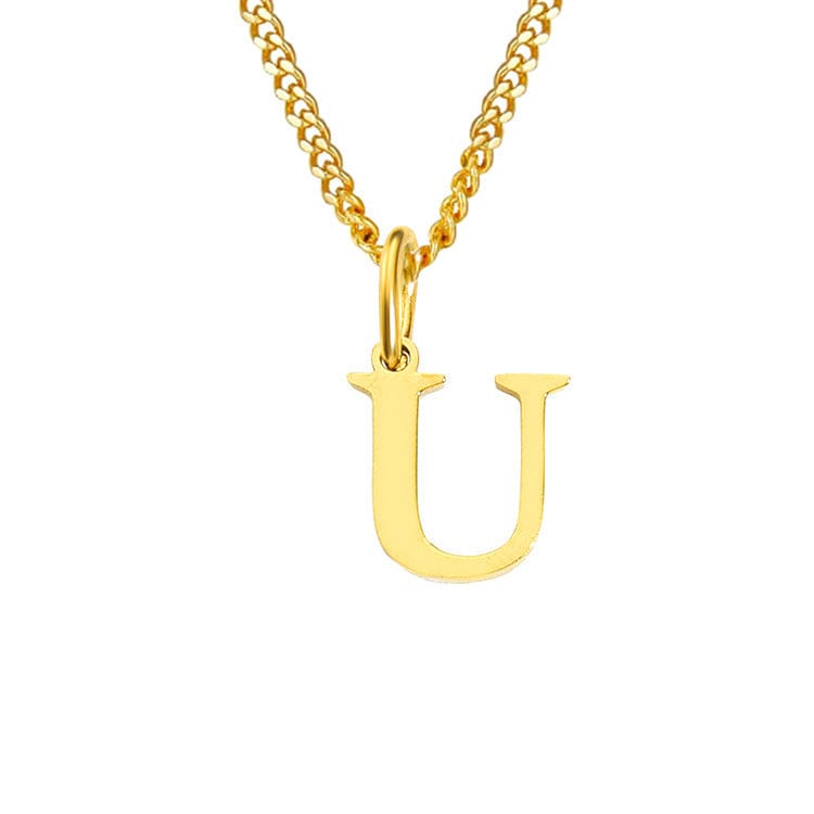 Halsketting goudkleurige ketting met letter 'U' hangertje vooraanzicht