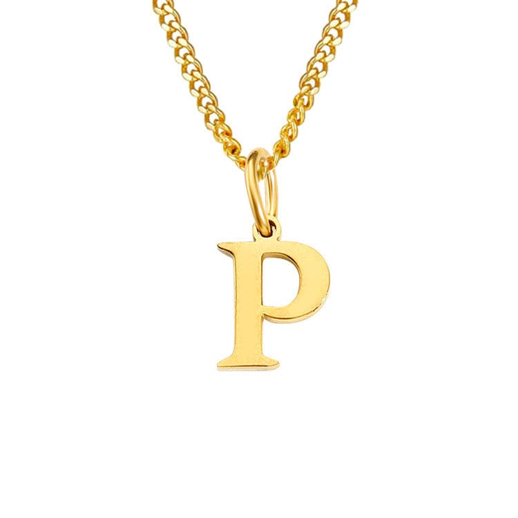 Halsketting goudkleurige ketting met letter P hangertje front view