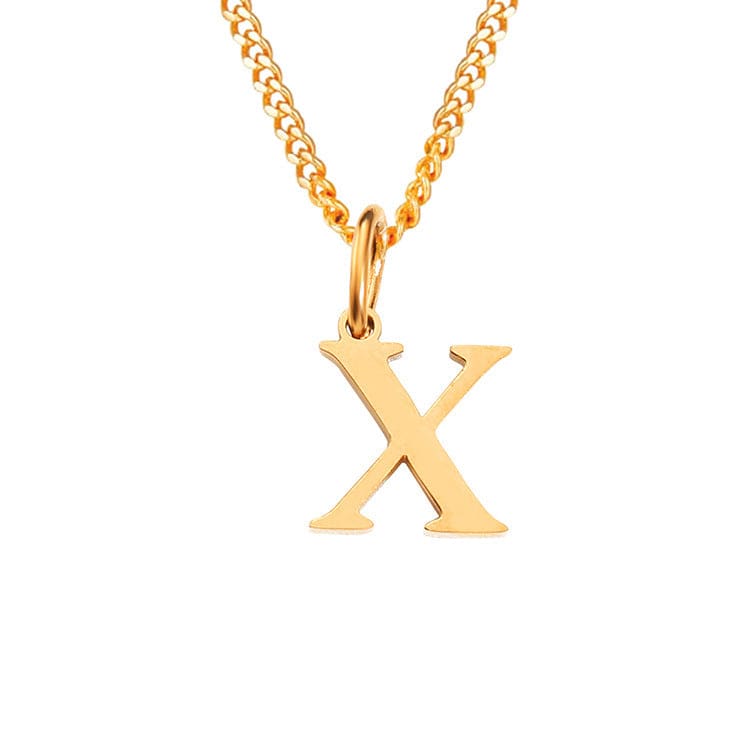 Halsketting goudkleurig met letter X hangertje front view
