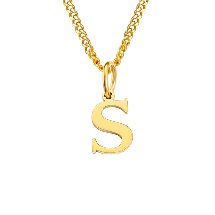 Halsketting goudkleurig met letter S hangertje front view