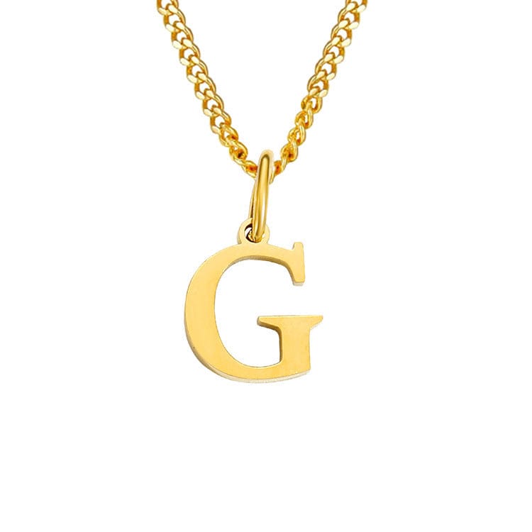 Halsketting goudkleurig met letter G hangertje front view