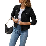 Dames denim jack zwart met knopen front view