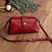 Red leather crossbody bag front view