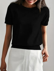 Knitted top black short sleeves side view
