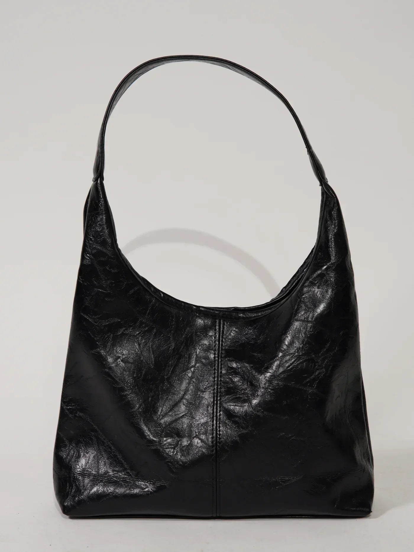 Black leather shoulder bag front view