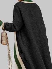 Open cardigan zwart met colorblock design, losse fit, vintage stijl - detail shot