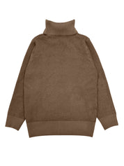 Trui bruin gebreid turtle neck voorkant