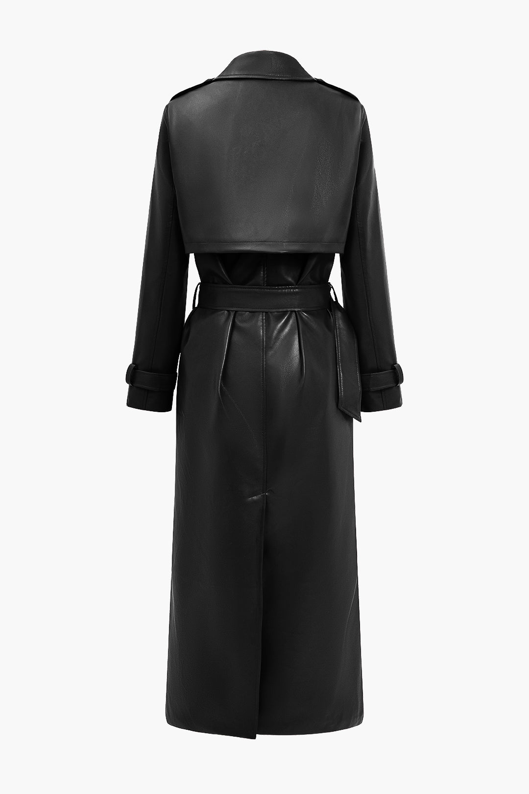 Faux leather trench coat black back view