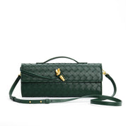 Groene geweven schoudertas met gouden details front view