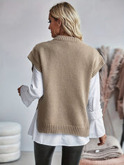 Poncho gebreid mouwloos beige achterzijde