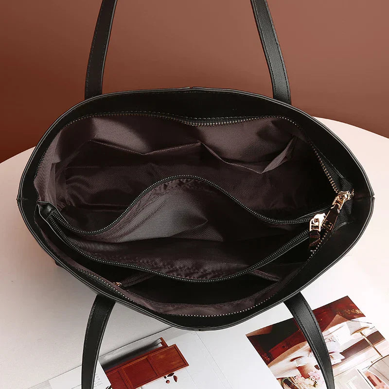 Black tote bag interior view