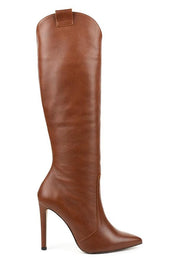 Laarzen bruin leer hoge hakken voorzijde