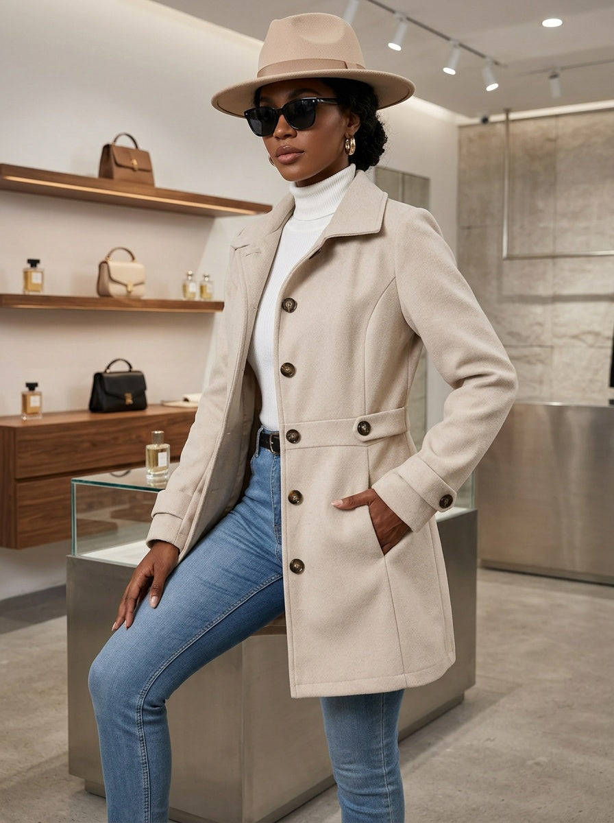 Create a new fashion ecommerce image based on the original image and follow these rules strictly. Keep the original pose type: if the model is shown from the back, keep a back view; if from the front, keep a front view; if the model is sitting, keep the model sitting; and if the original image is a close-up, maintain a close-up framing. You may vary the pose slightly to make it feel natural, but do not change the overall pose category. Fill the frame as much as possible with the model so there is minimal em
