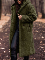 Oversized damesjas groen bontlook voor- en zijkant