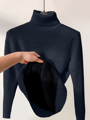 Trui donkerblauw gebreid turtle neck detail shot