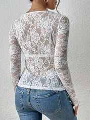 White lace bodysuit with V-neck back view