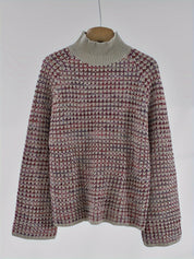 Gebreide trui met allover patroon in roze en wit, front view
