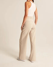 Flared broek beige hoogsluitend achterzijde