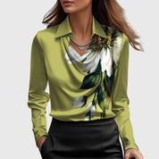Silk blouse lime green with floral print front view