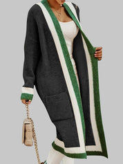 Open trui dames met kleurblok ontwerp zwart/groen/wit voorzijde