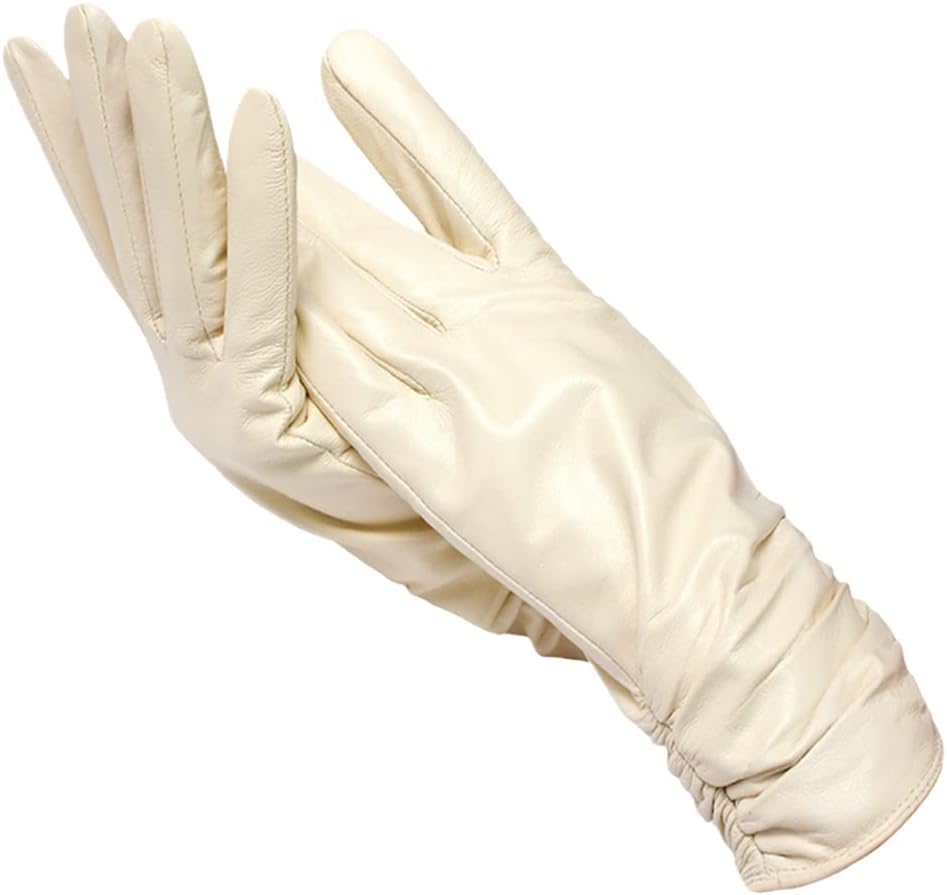 Ivory leather gloves front view