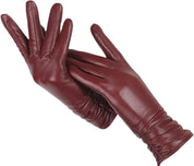 Wine red leather gloves front view