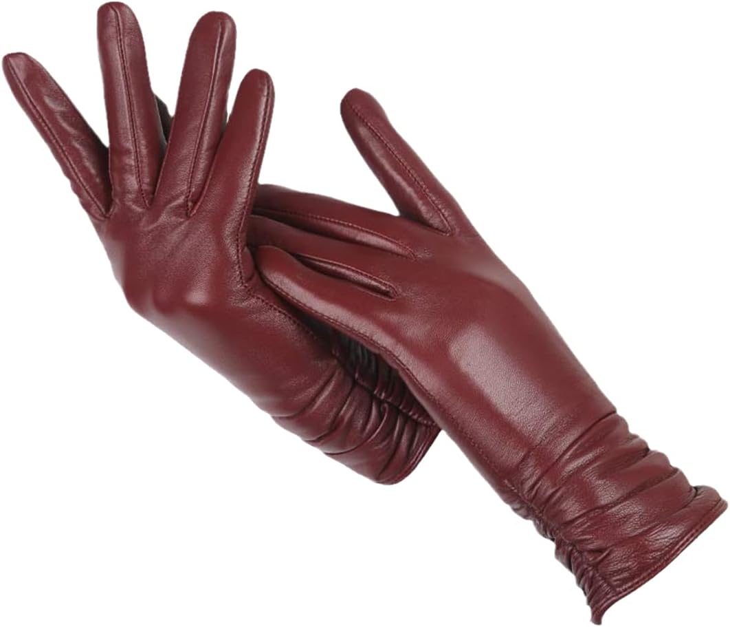 Wine red leather gloves front view