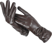 Dark brown leather gloves front view