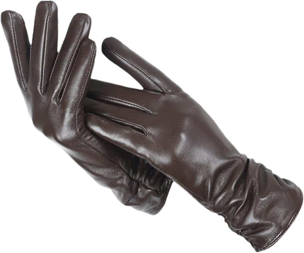 Dark brown leather gloves front view