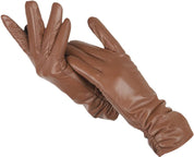 Tan leather gloves front view
