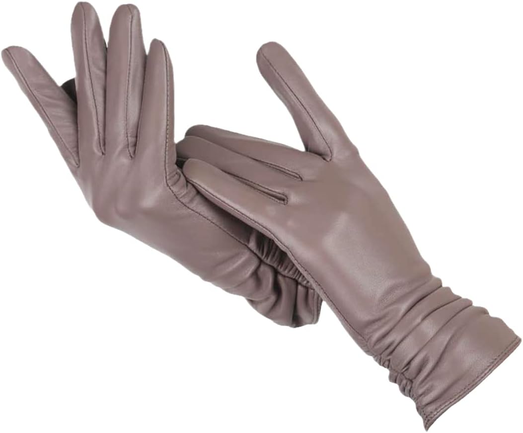 Mauve leather gloves front view