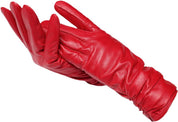 Red leather gloves front view