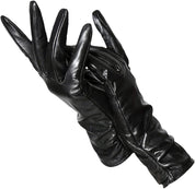 Black leather gloves side view