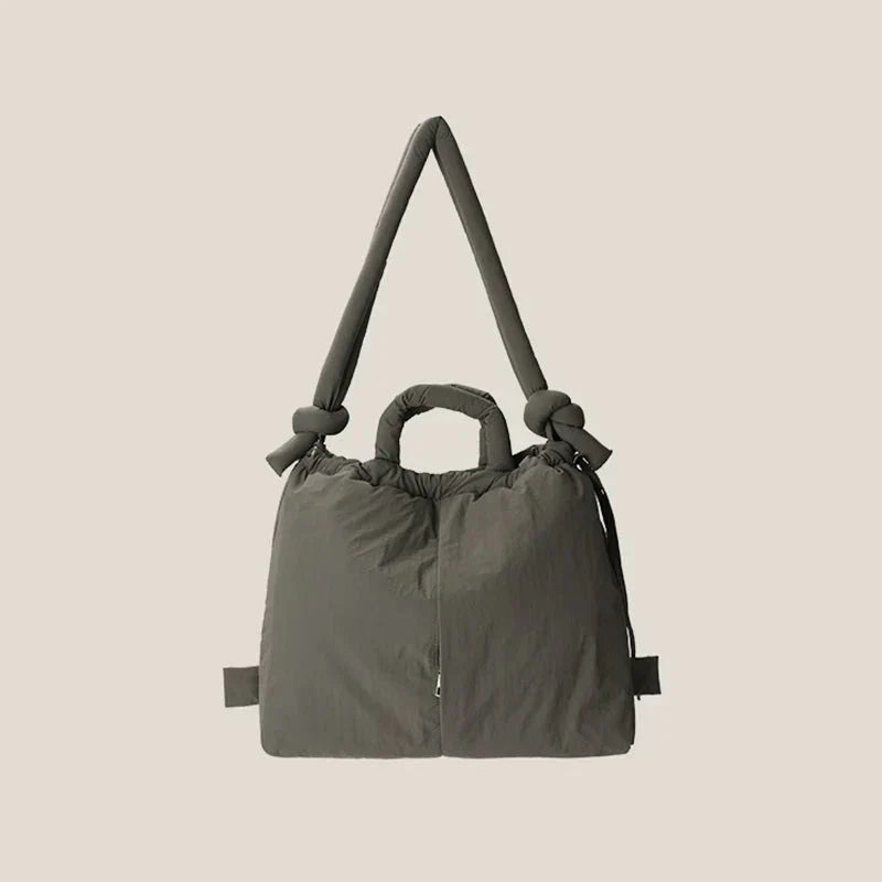 Luxe gewatteerde tas donkergrijs met strikdetail en schouderriem