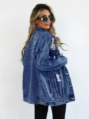 Oversized Spijkerjas blauw met patches en details zijkant