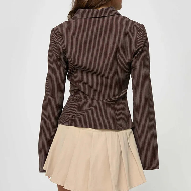 Retro flare-sleeve shirt brown back detail view