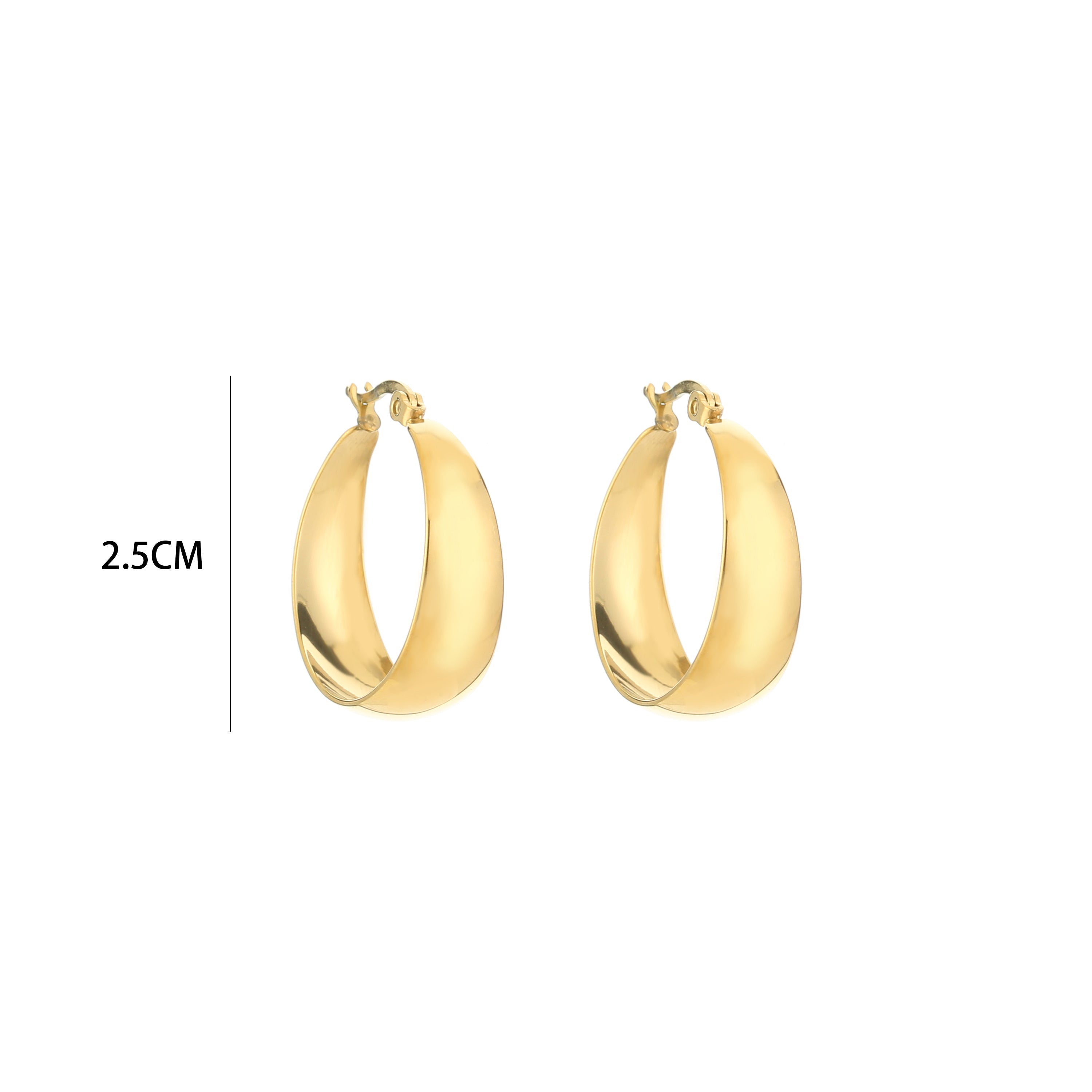 Gold hoop earrings front view with size indicator