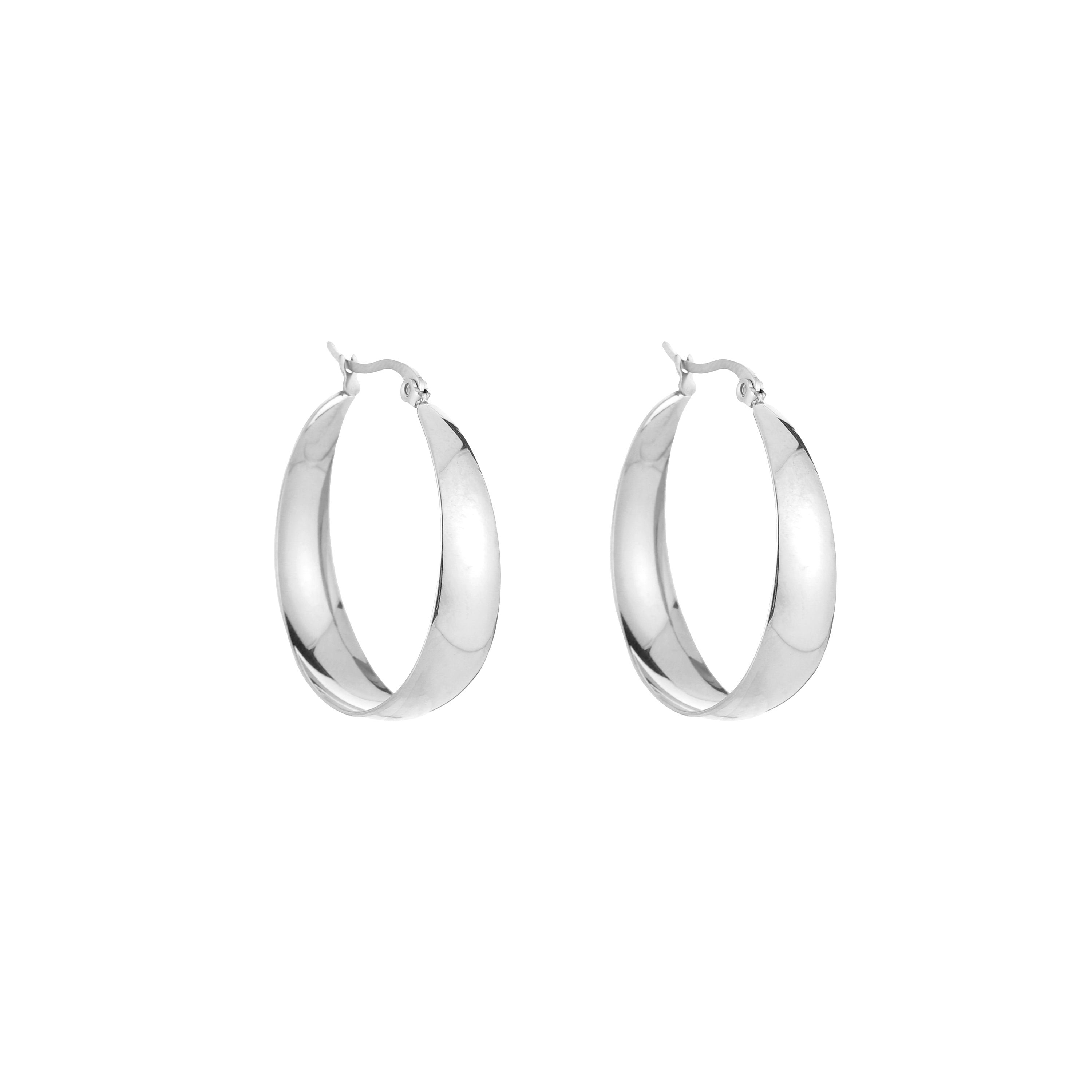 Silver hoop earrings front view