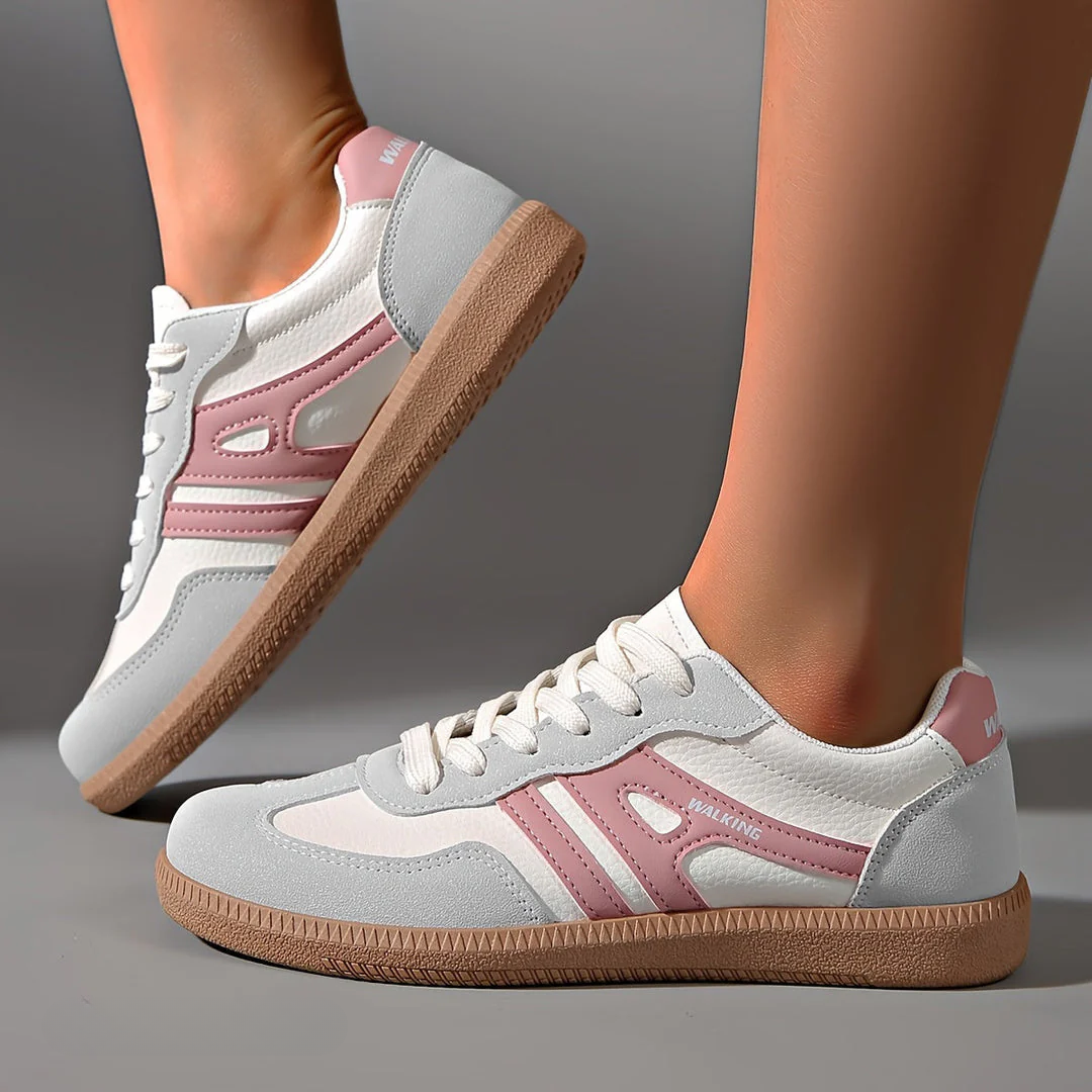 White and pink retro sneakers front view